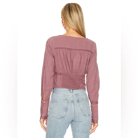 🌻🆕FREE PEOPLE Joi Blouse Roan Rouge color-Size Small - Picture 4 of 11